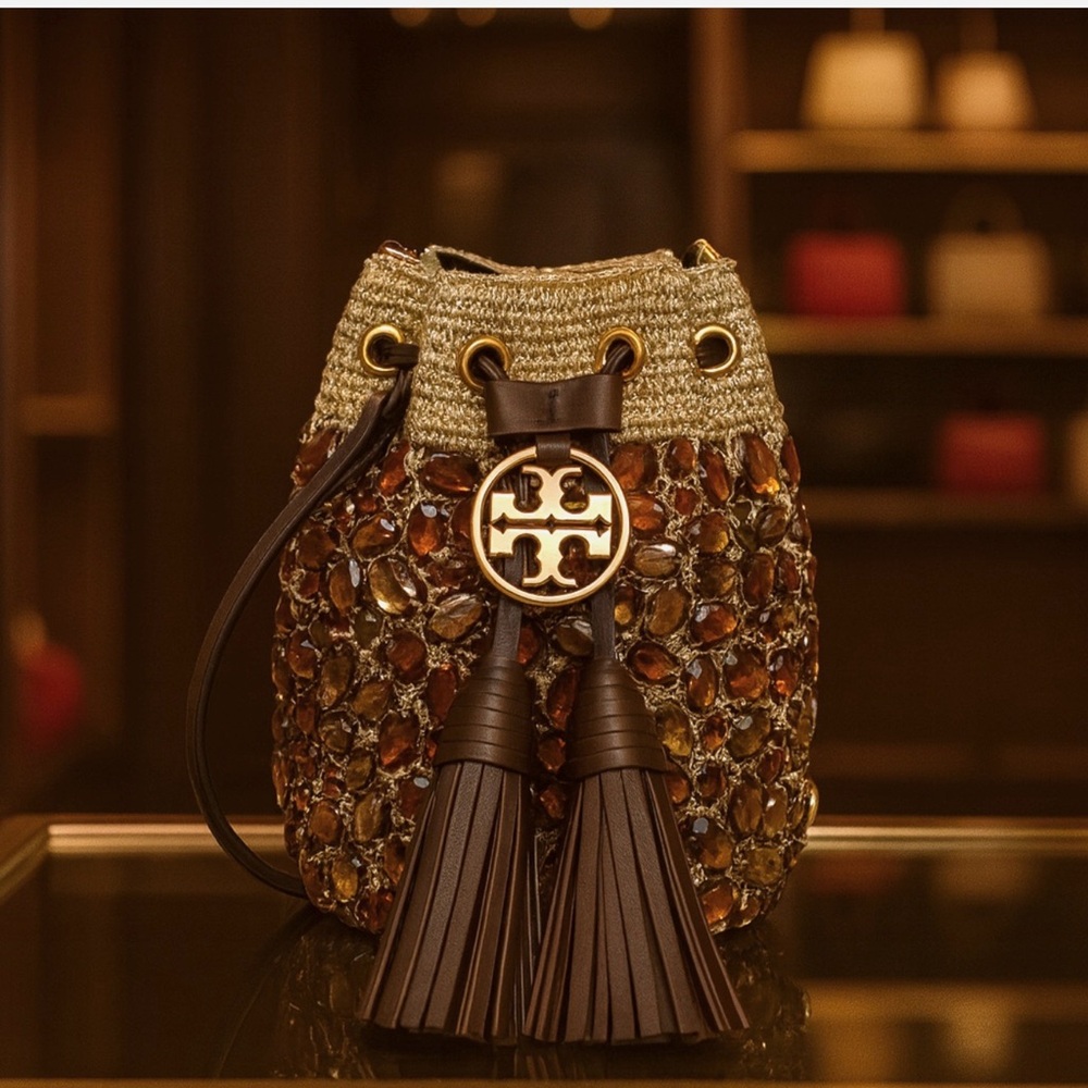 Tory Burch Brown and Gold Embellished Mini Bag